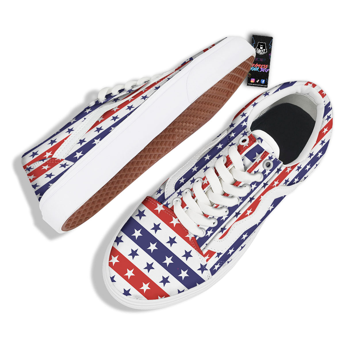 Star USA Patriotic Print Pattern Skate Shoes-grizzshop