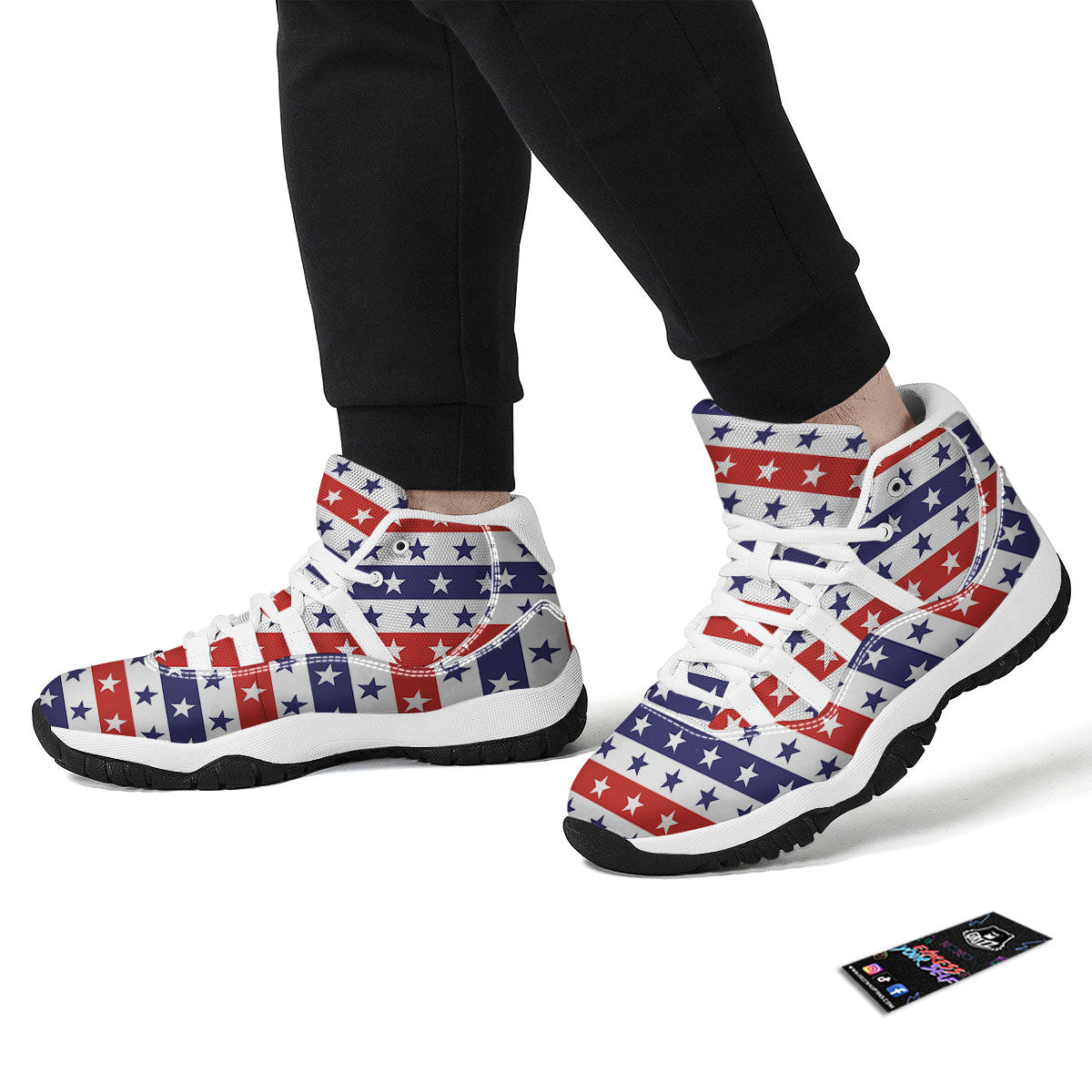 Star USA Patriotic Print Pattern White Bball Shoes-grizzshop