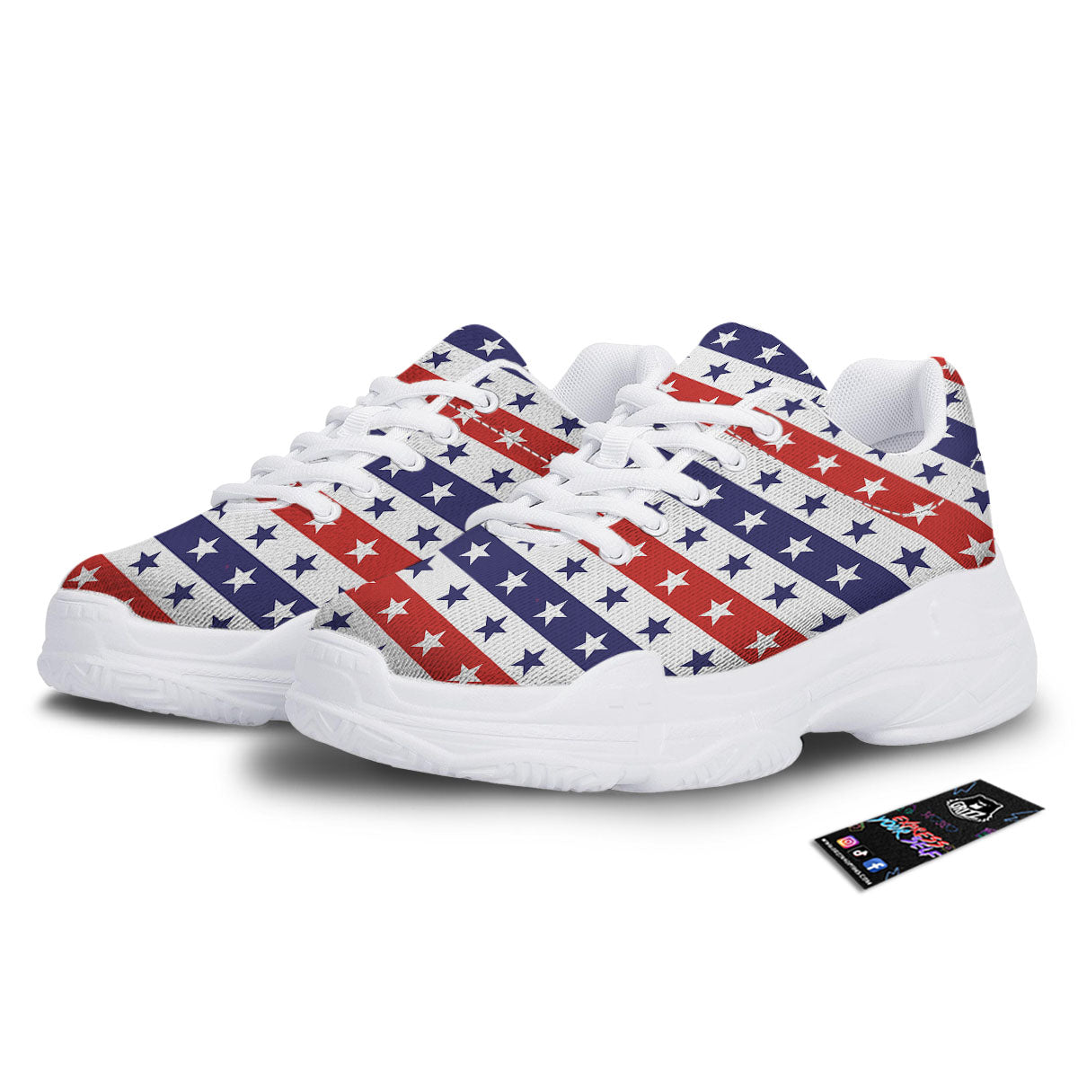 Star USA Patriotic Print Pattern White Chunky Shoes-grizzshop