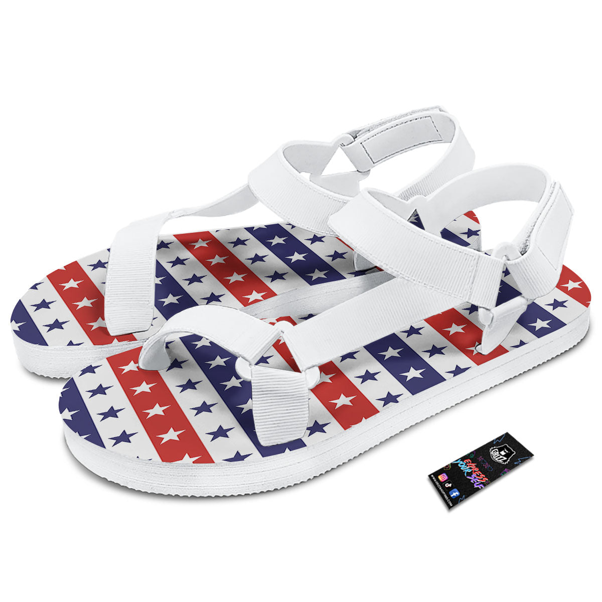 Star USA Patriotic Print Pattern White Open Toe Sandals-grizzshop