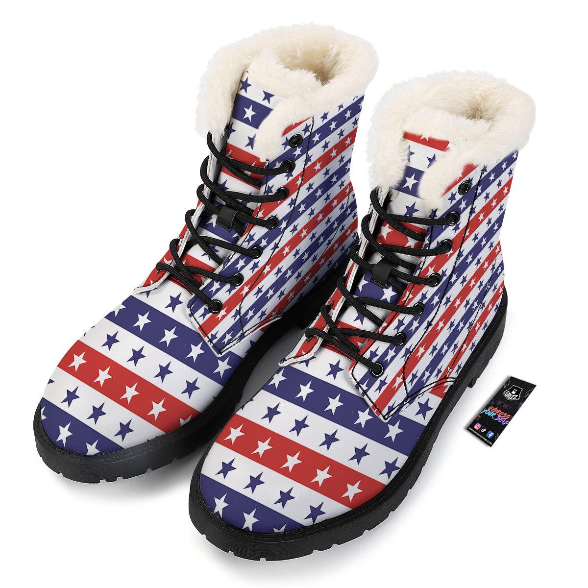 Star USA Patriotic Print Pattern Winter Boots-grizzshop