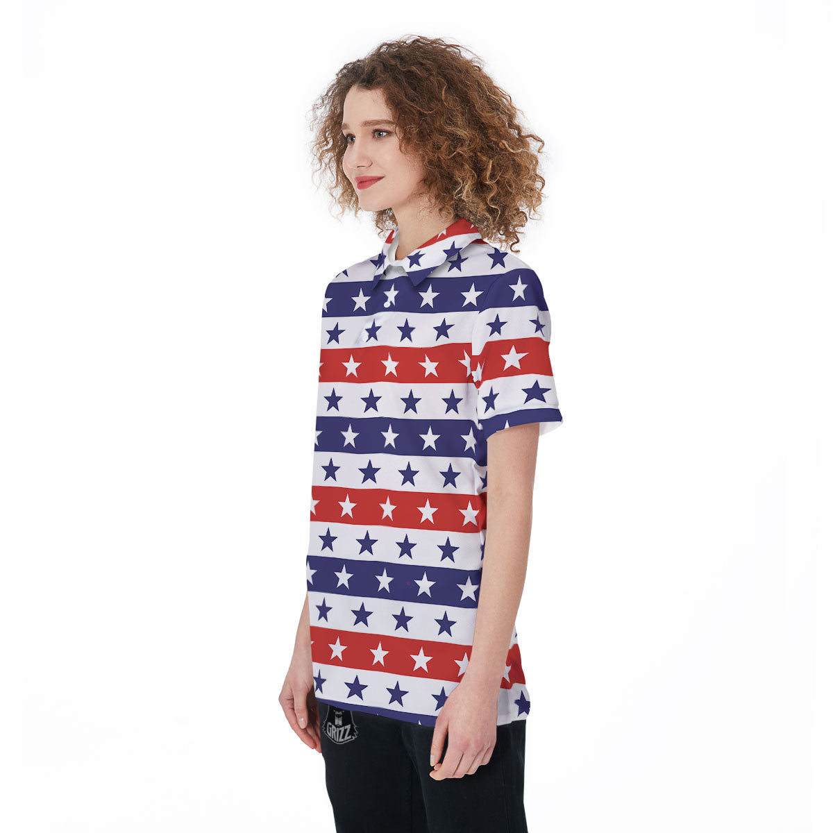 Star USA Patriotic Print Pattern Women's Golf Shirts-grizzshop