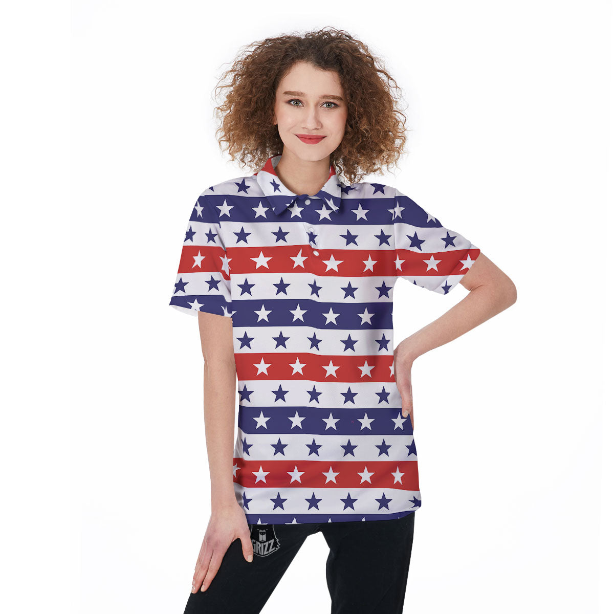 Star USA Patriotic Print Pattern Women's Golf Shirts-grizzshop