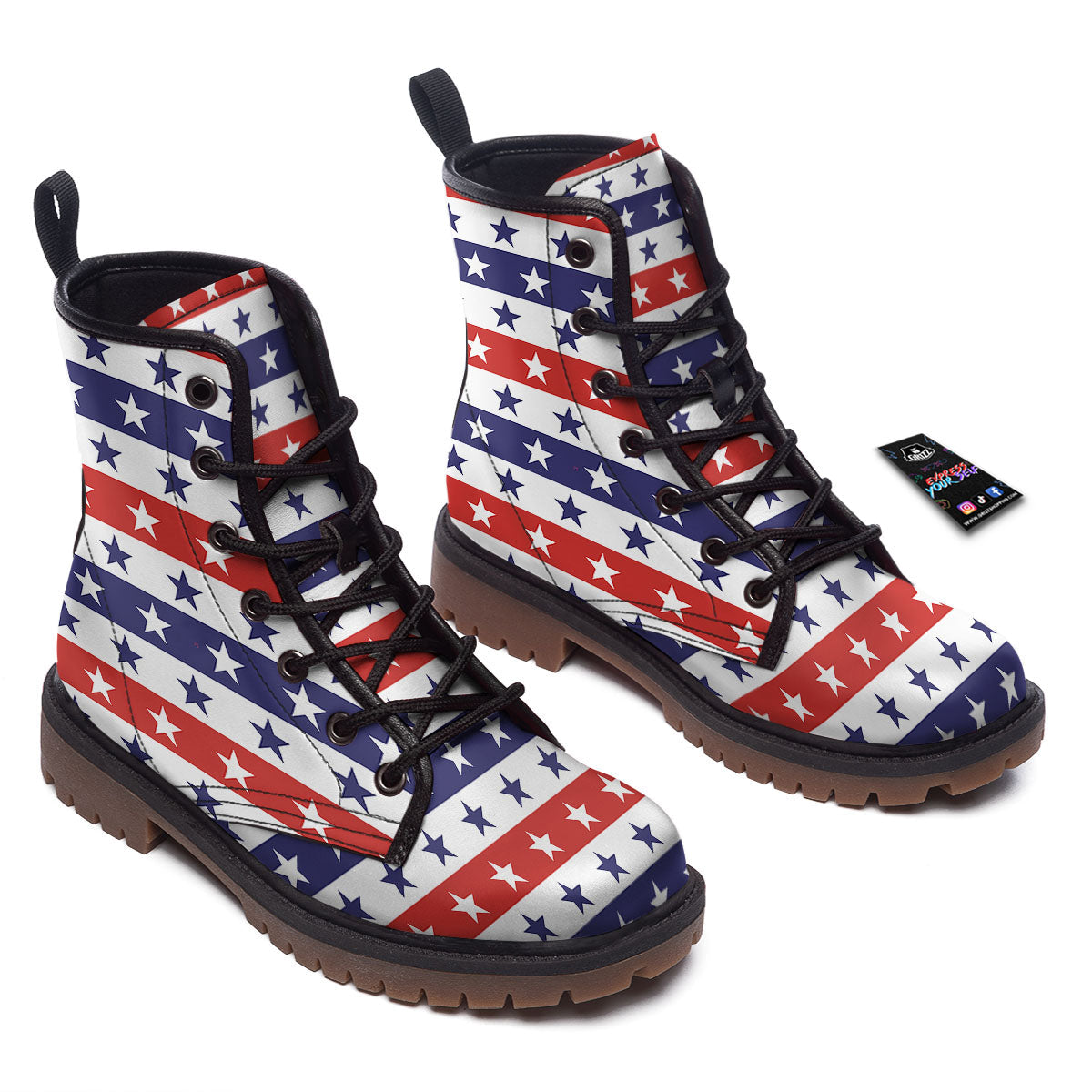 Star USA Patriotic Print Pattern Work Boots-grizzshop