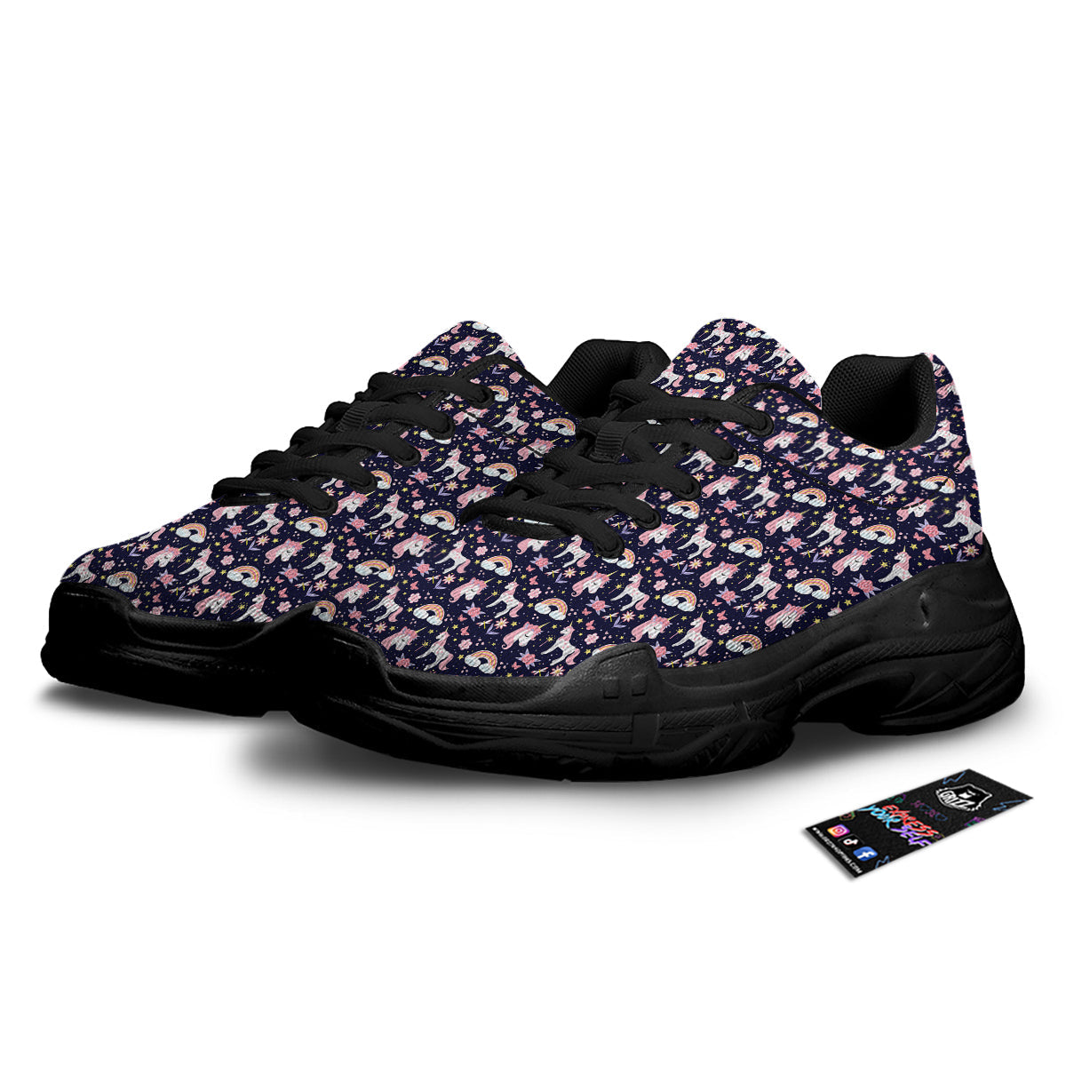 Star Unicorn Cute Night Print Pattern Black Chunky Shoes-grizzshop