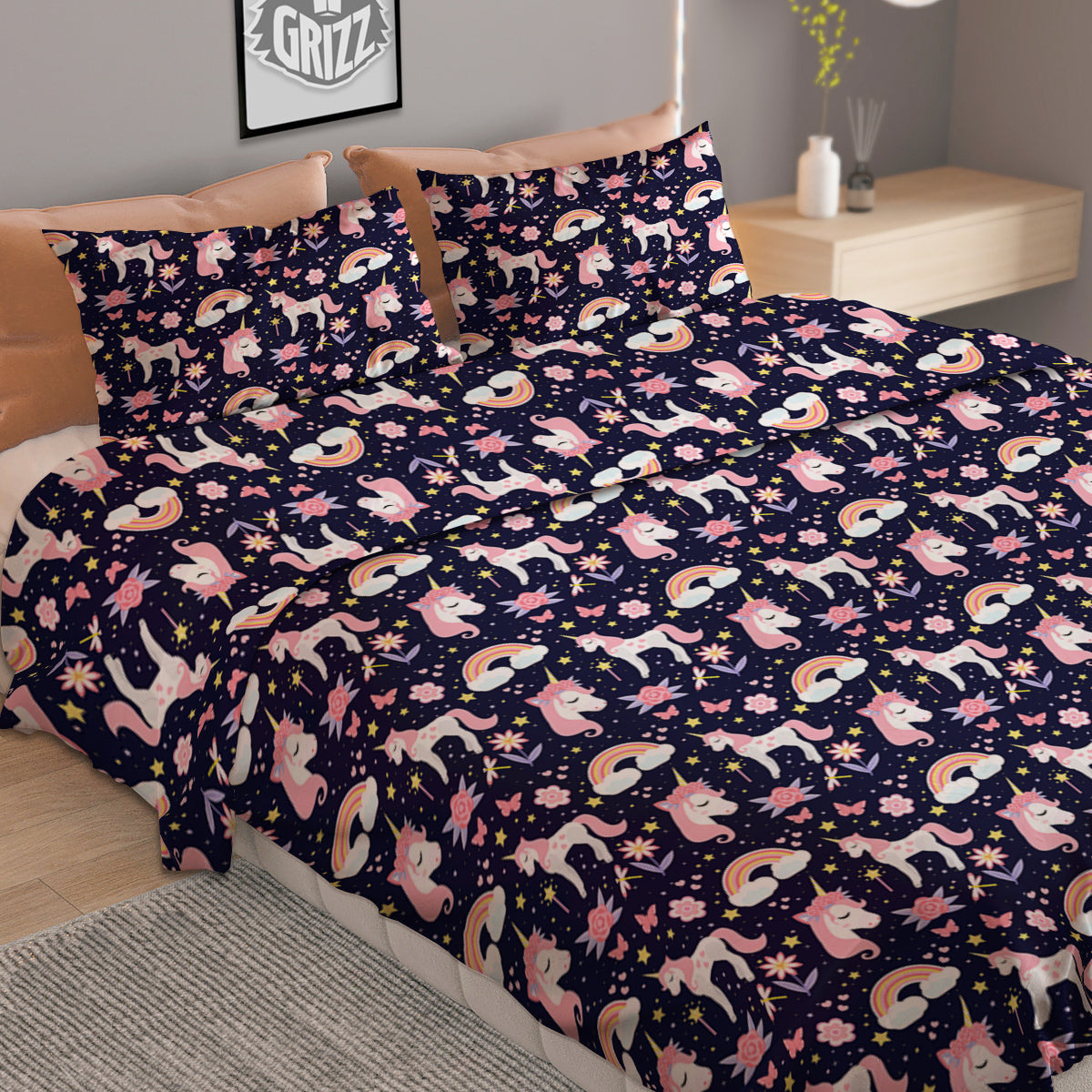 Star Unicorn Cute Night Print Pattern Duvet Cover Bedding Set