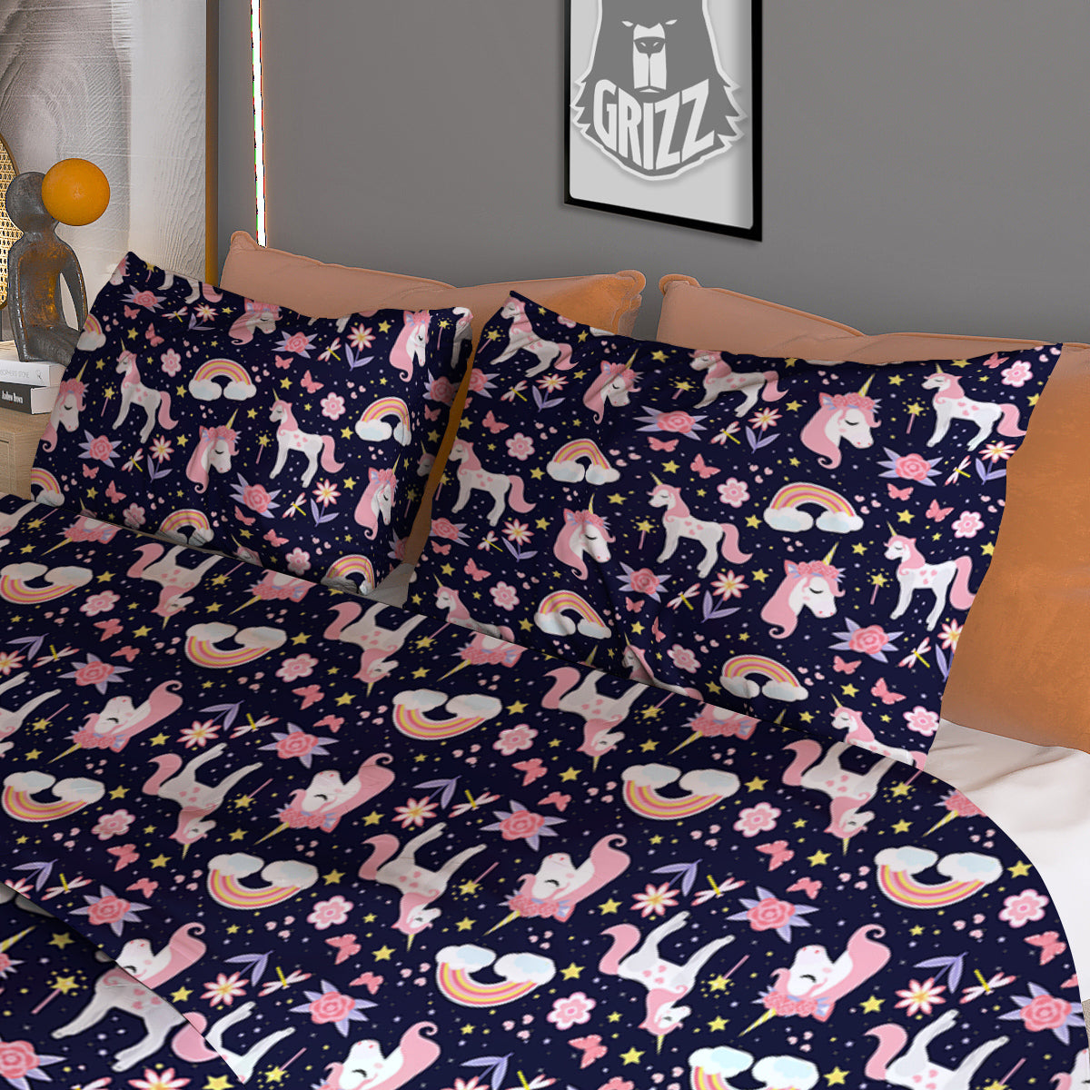 Star Unicorn Cute Night Print Pattern Duvet Cover Bedding Set