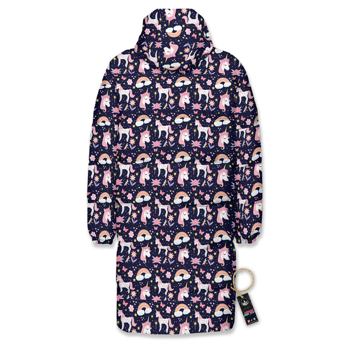 Star Unicorn Cute Night Print Pattern Long Down Jacket-grizzshop