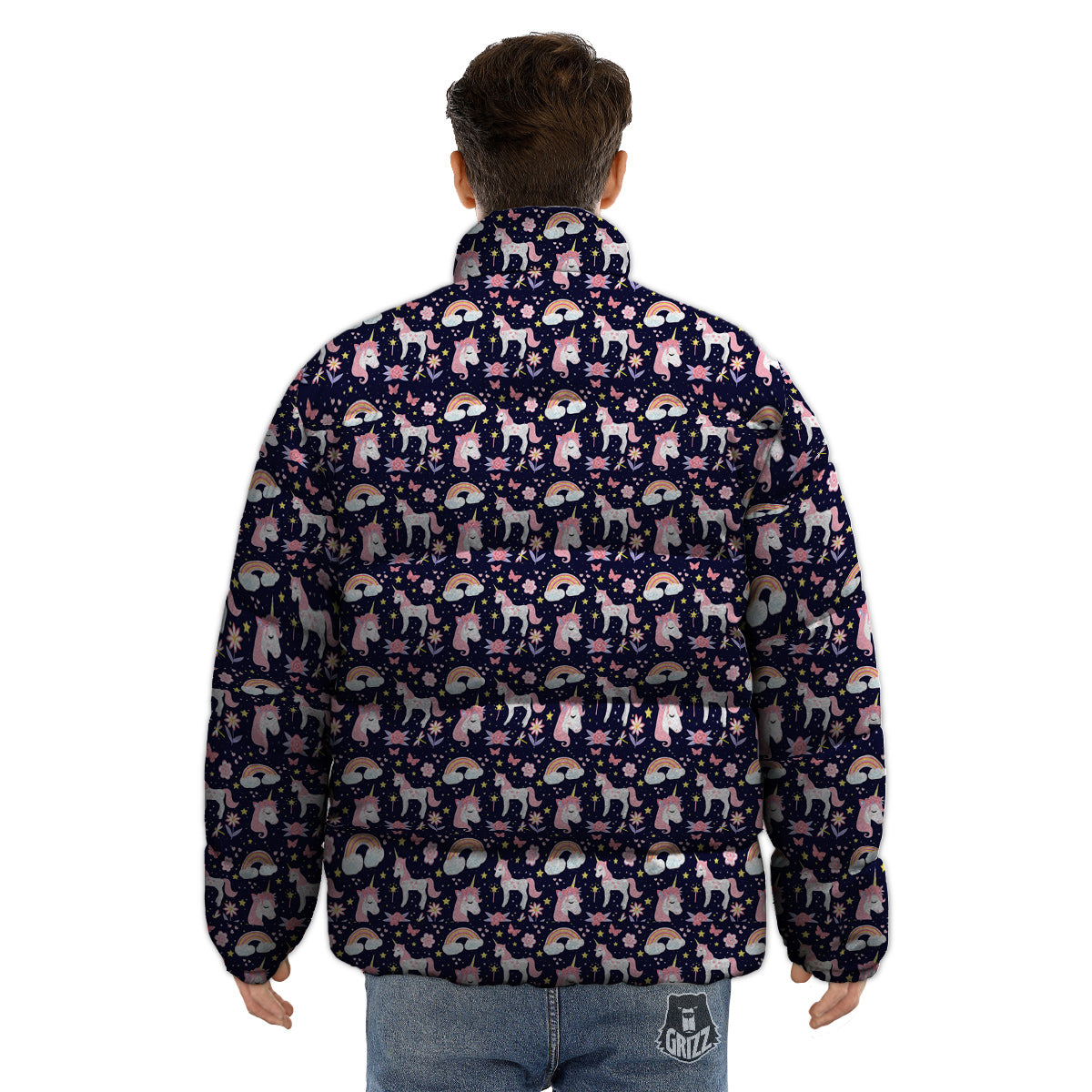 Star Unicorn Cute Night Print Pattern Puffer Jacket-grizzshop