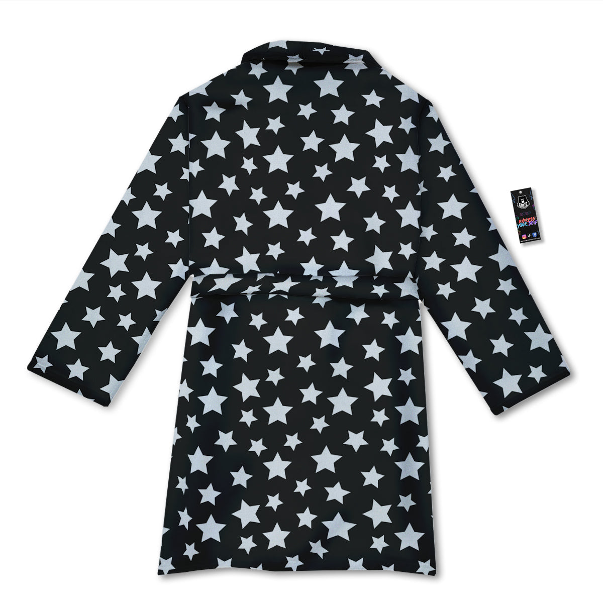 Star White And Black Print Pattern Bathrobe-grizzshop