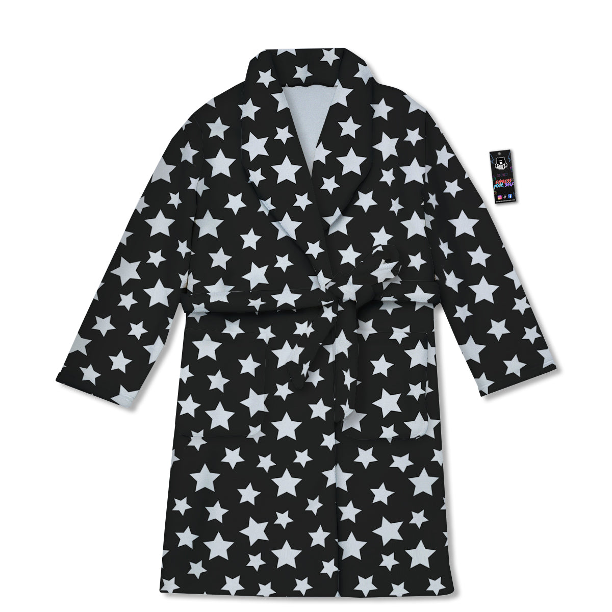 Star White And Black Print Pattern Bathrobe-grizzshop