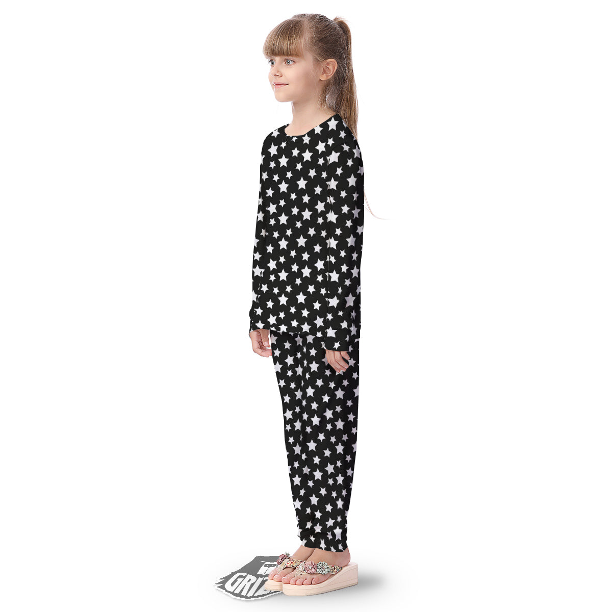 Star White And Black Print Pattern Kid's Pajamas-grizzshop