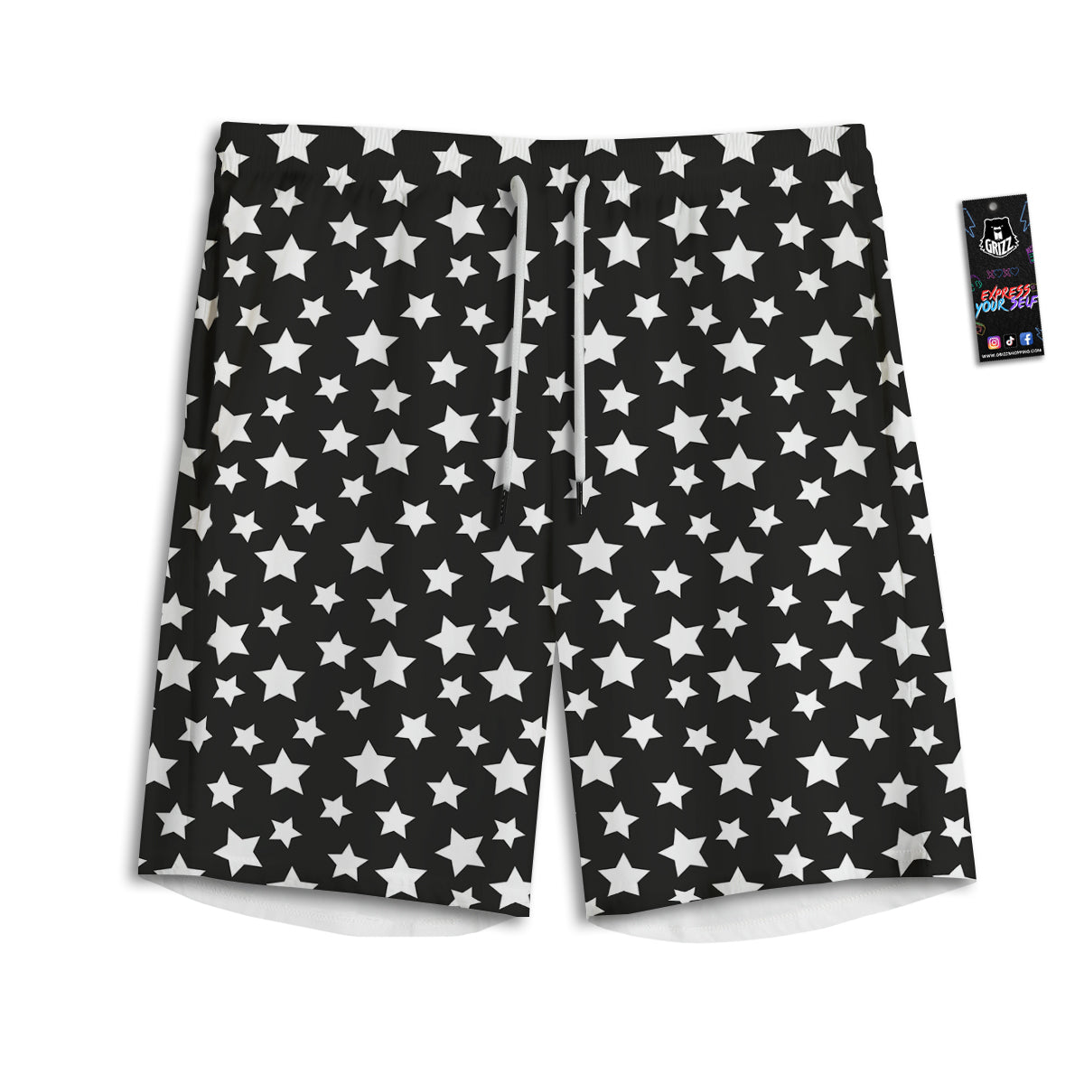 Star White And Black Print Pattern Men's Athletic Shorts