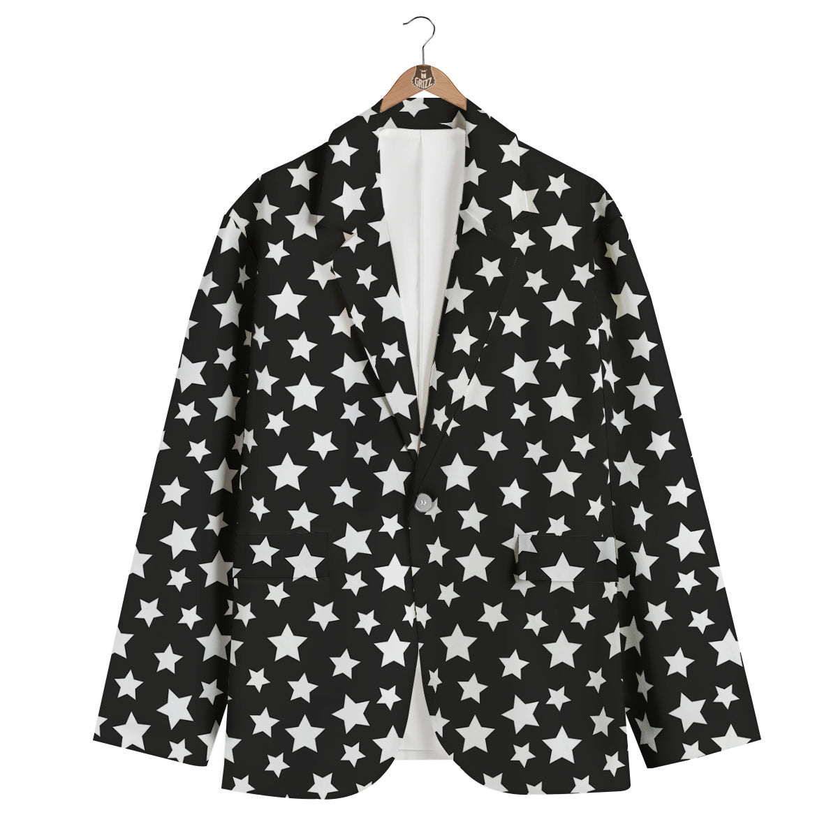 Star White And Black Print Pattern Men's Blazer-grizzshop