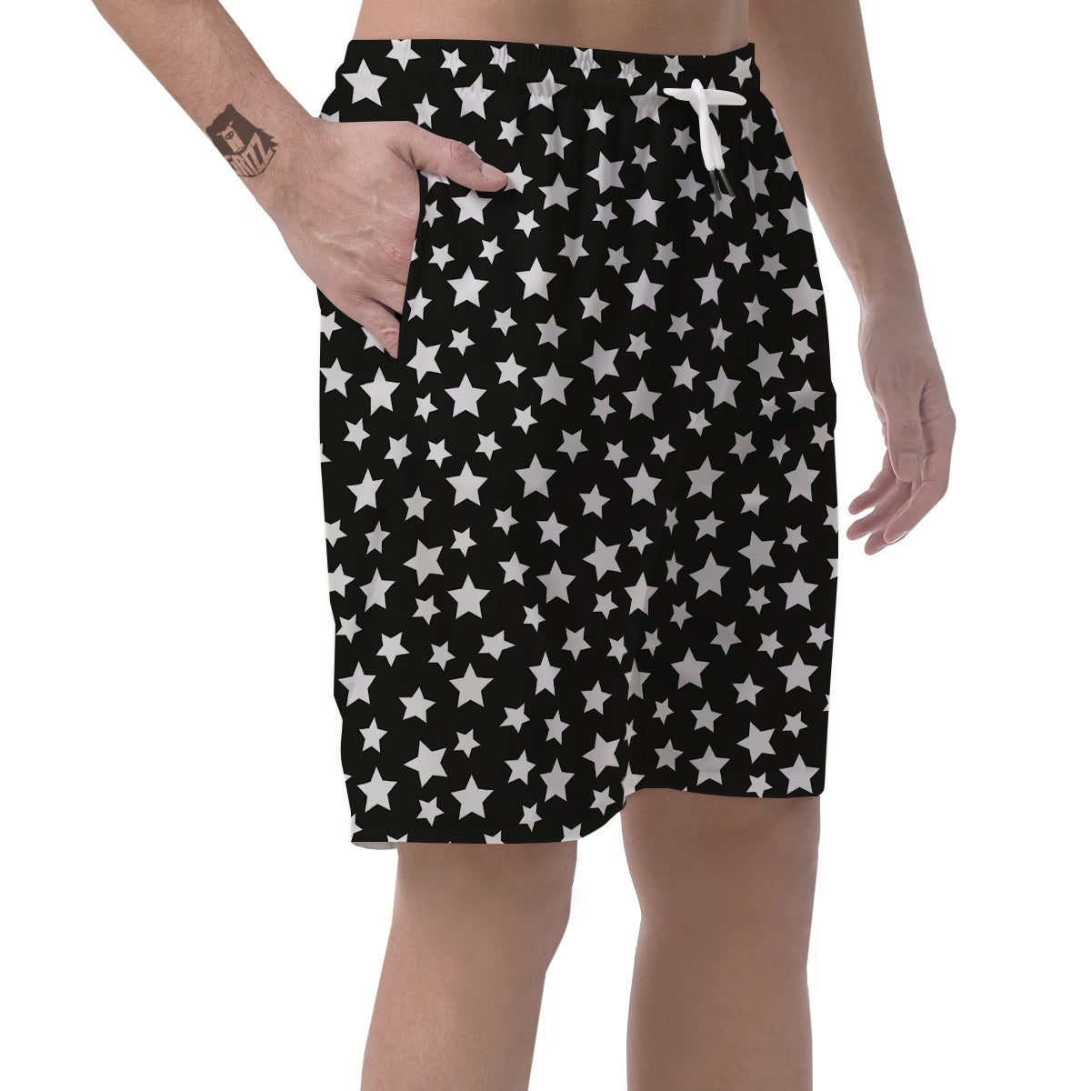 Star White And Black Print Pattern Men's Shorts-grizzshop