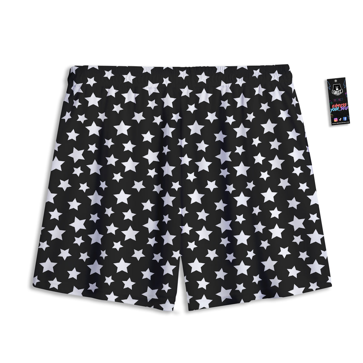 Star White And Black Print Pattern Mesh Shorts
