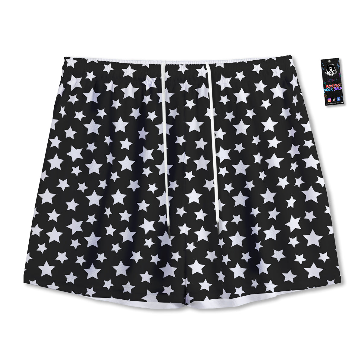 Star White And Black Print Pattern Mesh Shorts