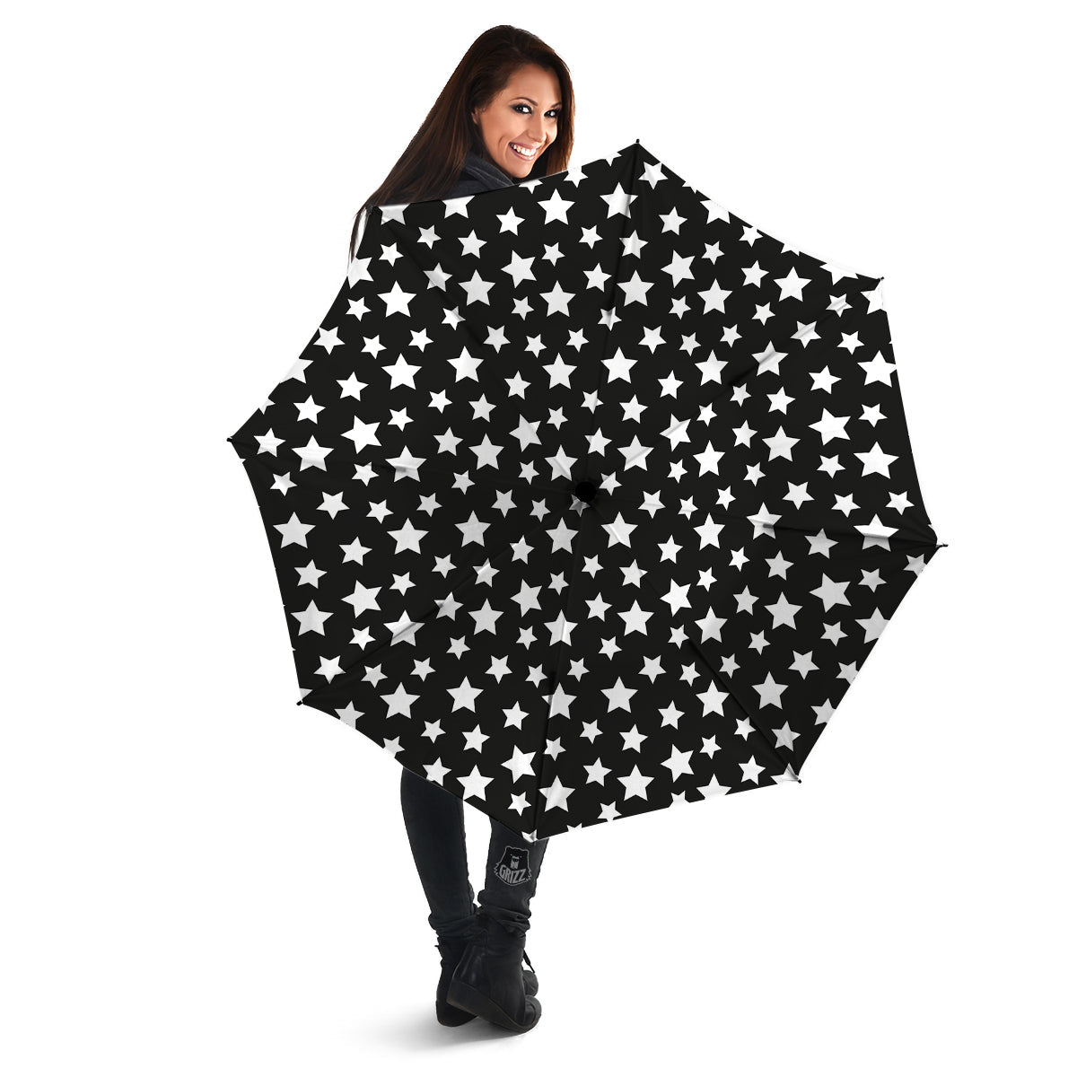 Star White And Black Print Pattern Umbrella-grizzshop