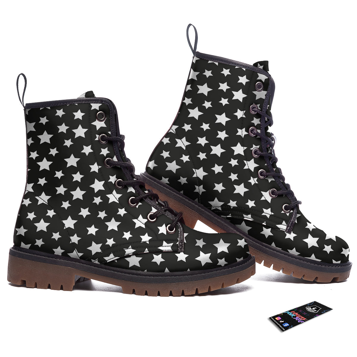 Star White And Black Print Pattern Work Boots-grizzshop