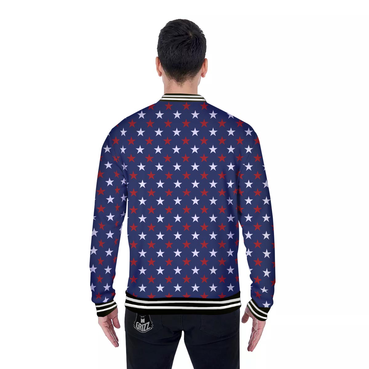 Star White And Red Print Pattern Baseball Jacket-grizzshop