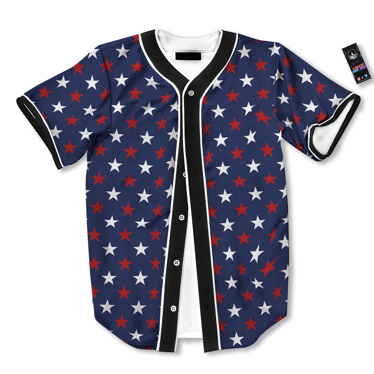 Star White And Red Print Pattern Baseball Jersey-grizzshop