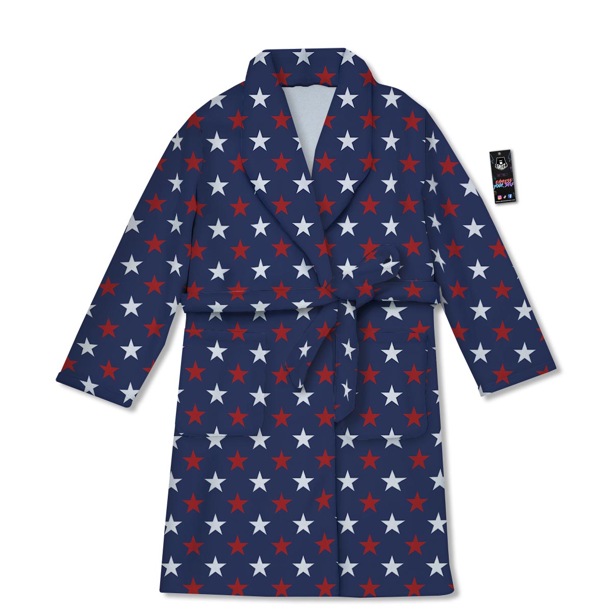 Star White And Red Print Pattern Bathrobe-grizzshop