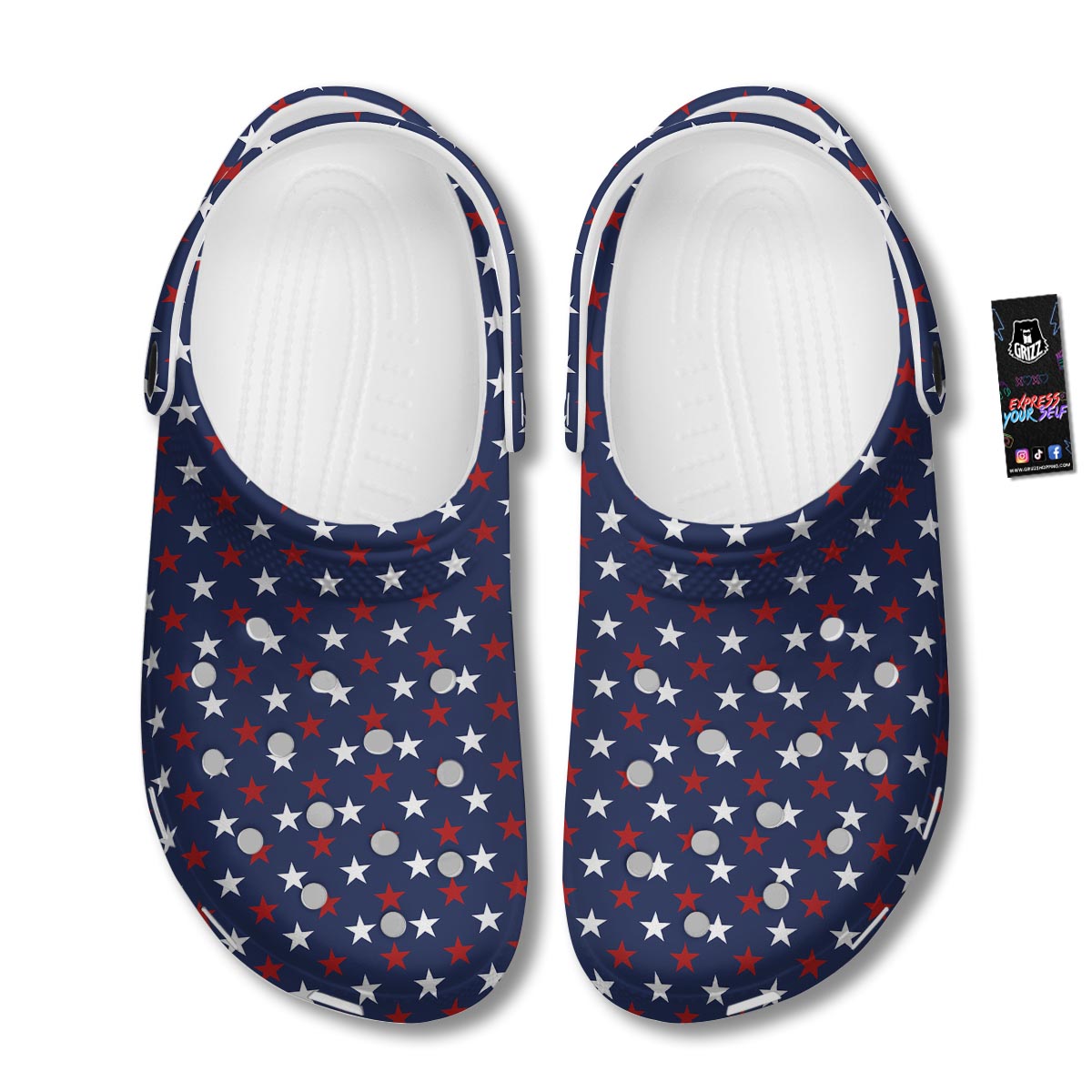 Star White And Red Print Pattern Clog-grizzshop