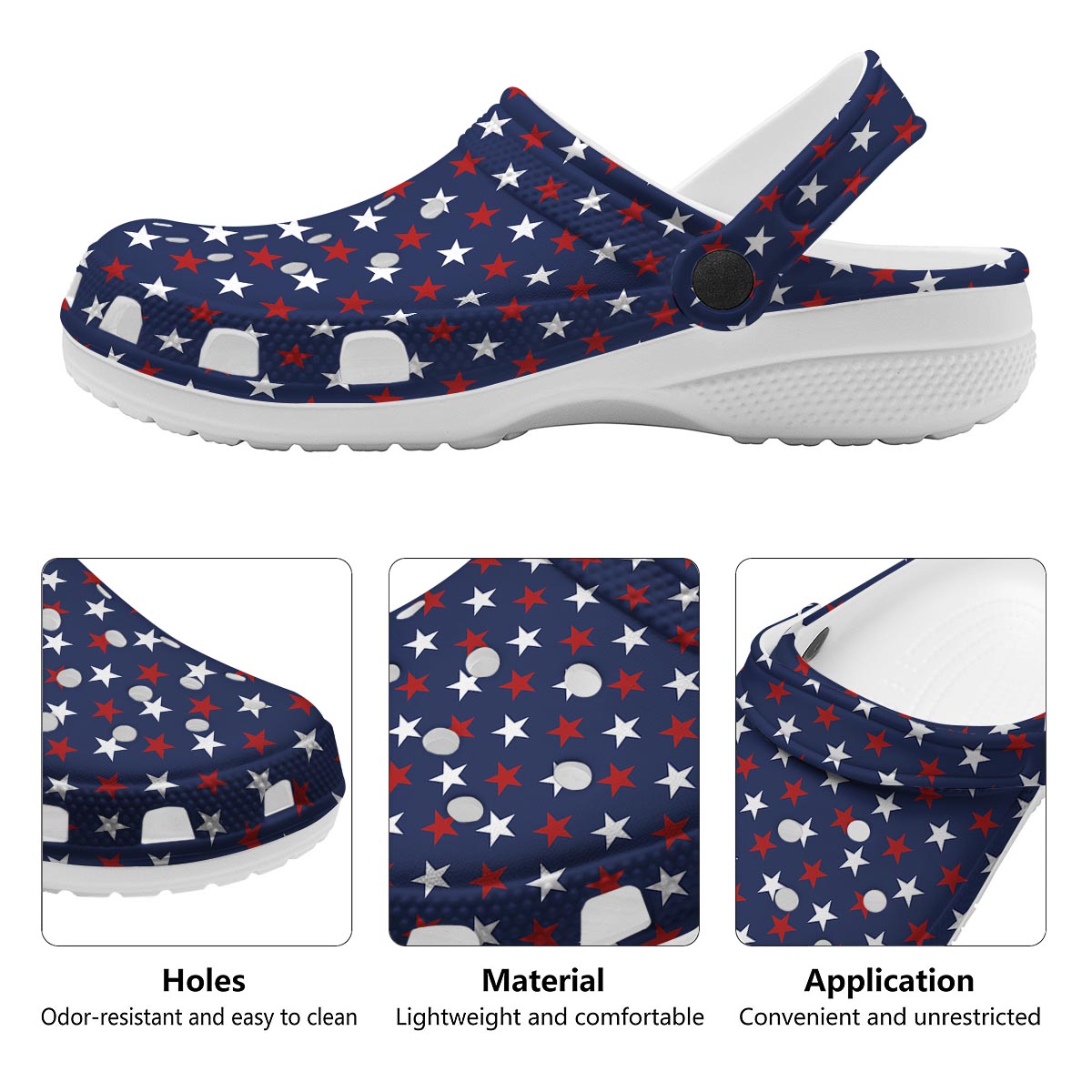 Star White And Red Print Pattern Clog-grizzshop