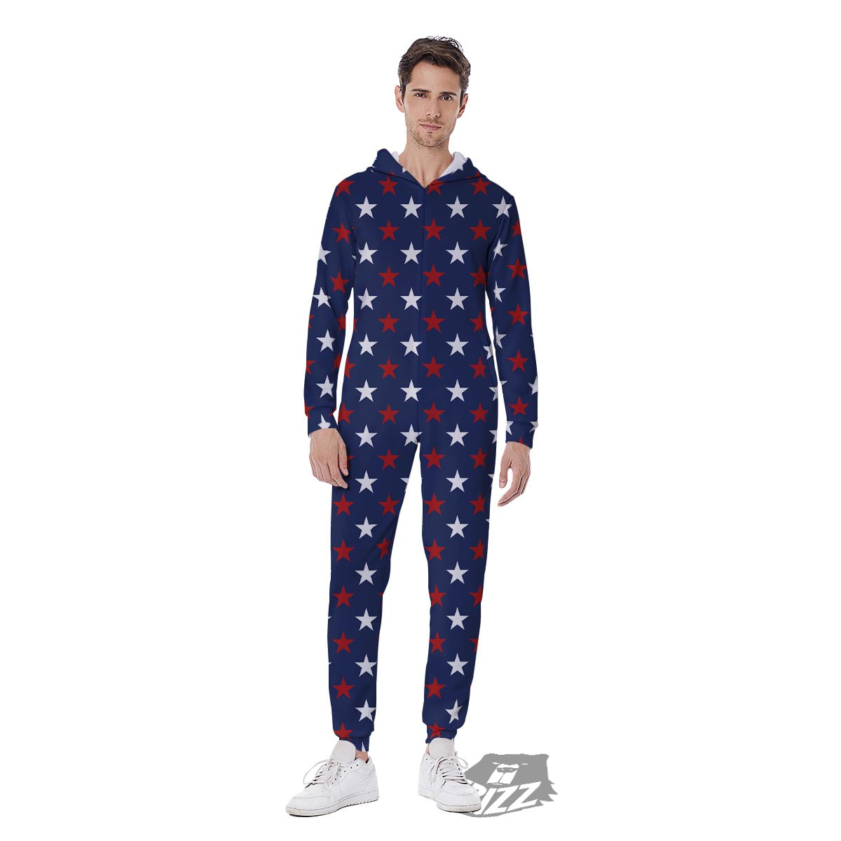 Star White And Red Print Pattern Men's Jumpsuit-grizzshop