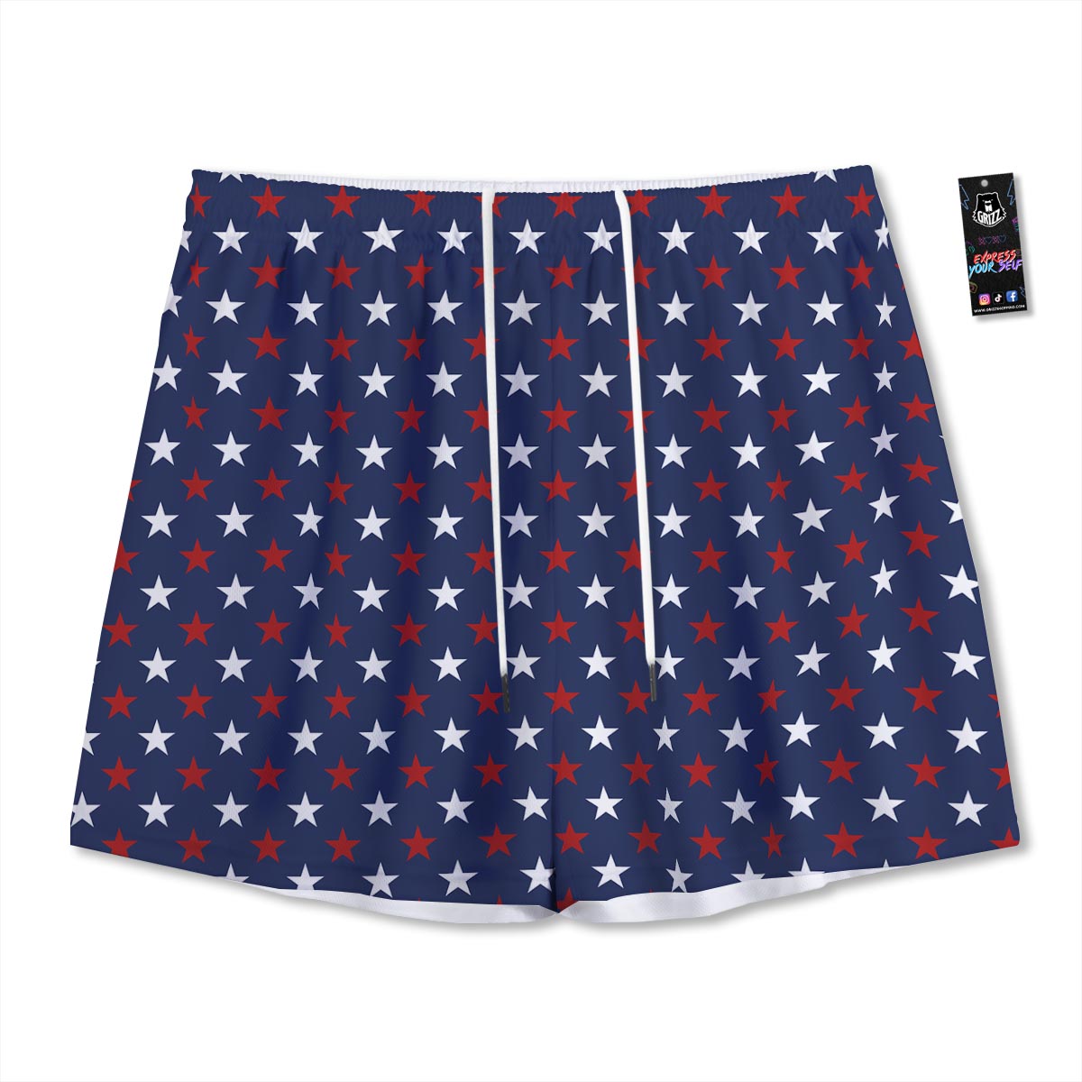 Star White And Red Print Pattern Mesh Shorts
