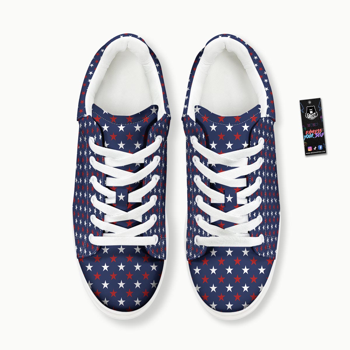 Star White And Red Print Pattern Platform Shoes-grizzshop