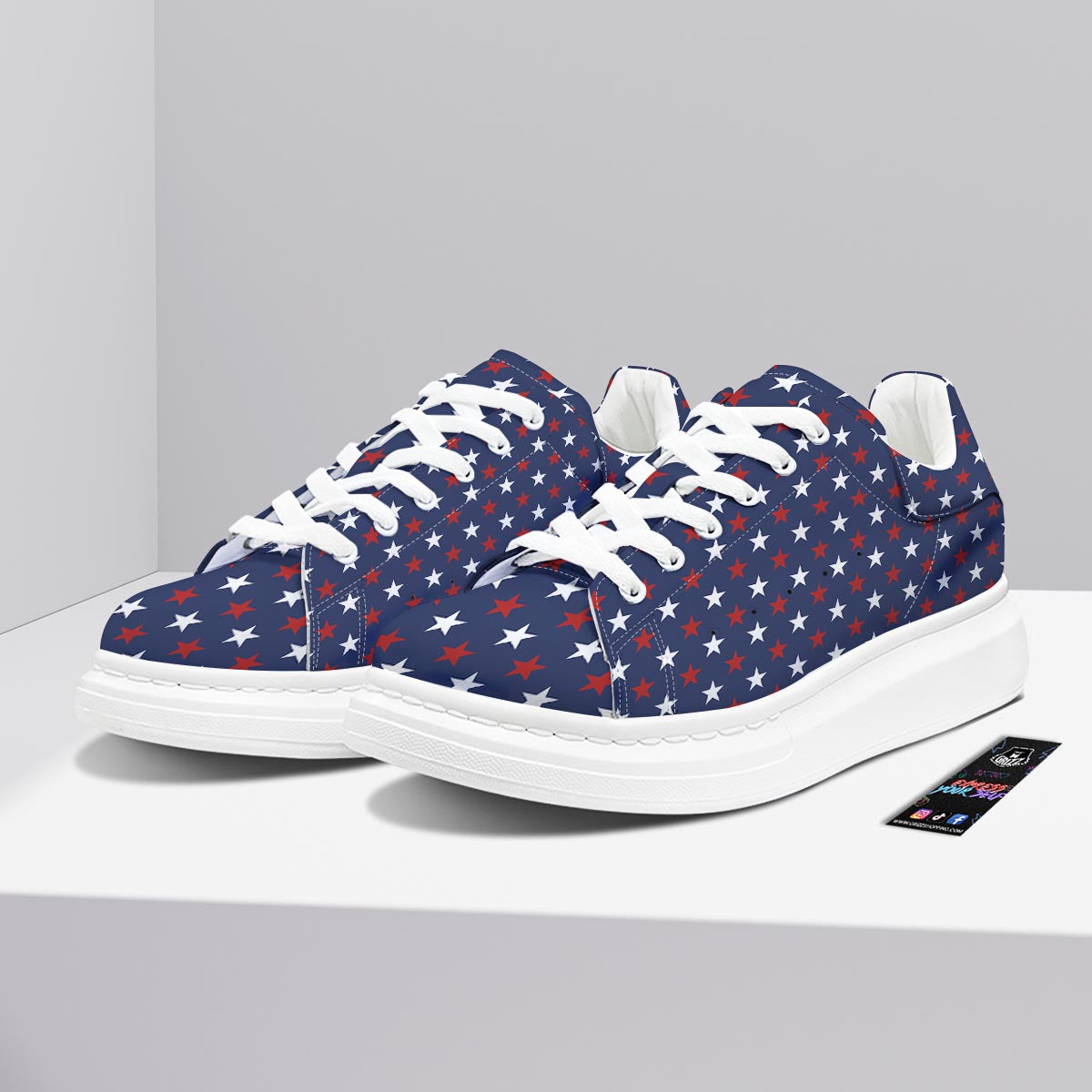 Star White And Red Print Pattern Platform Shoes-grizzshop