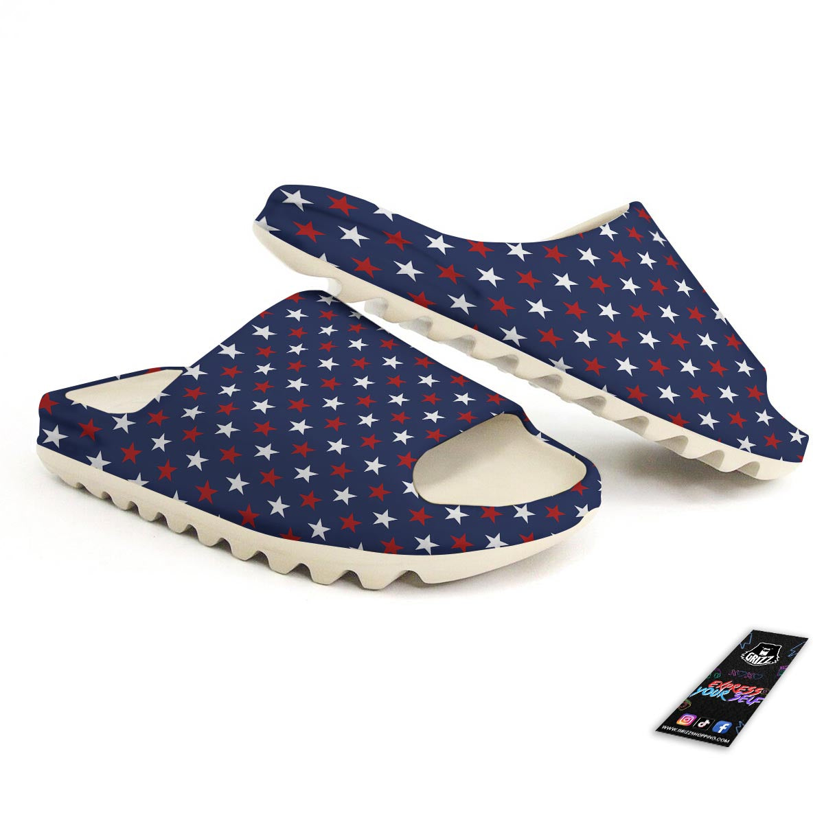 Star White And Red Print Pattern Sandals-grizzshop