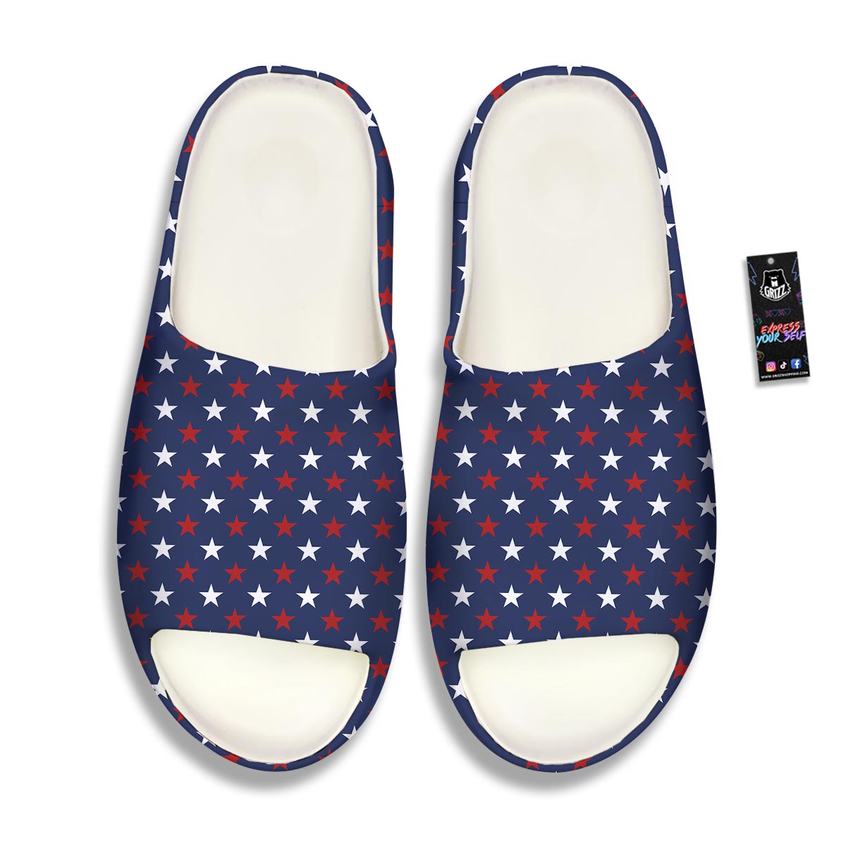 Star White And Red Print Pattern Sandals-grizzshop