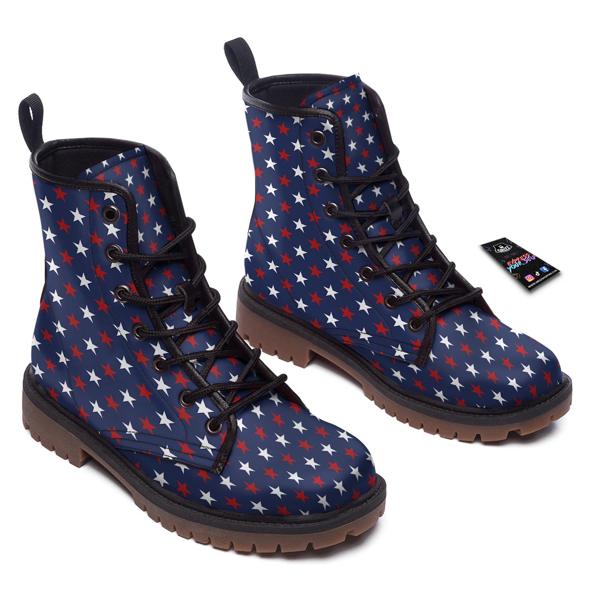 Star White And Red Print Pattern Work Boots-grizzshop