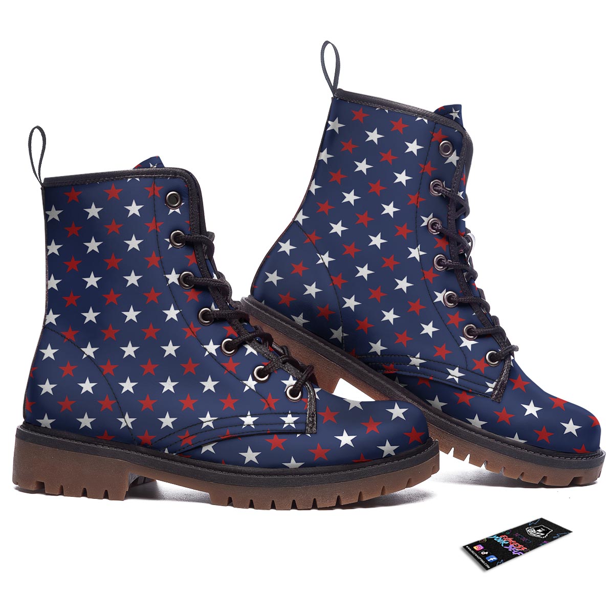 Star White And Red Print Pattern Work Boots-grizzshop