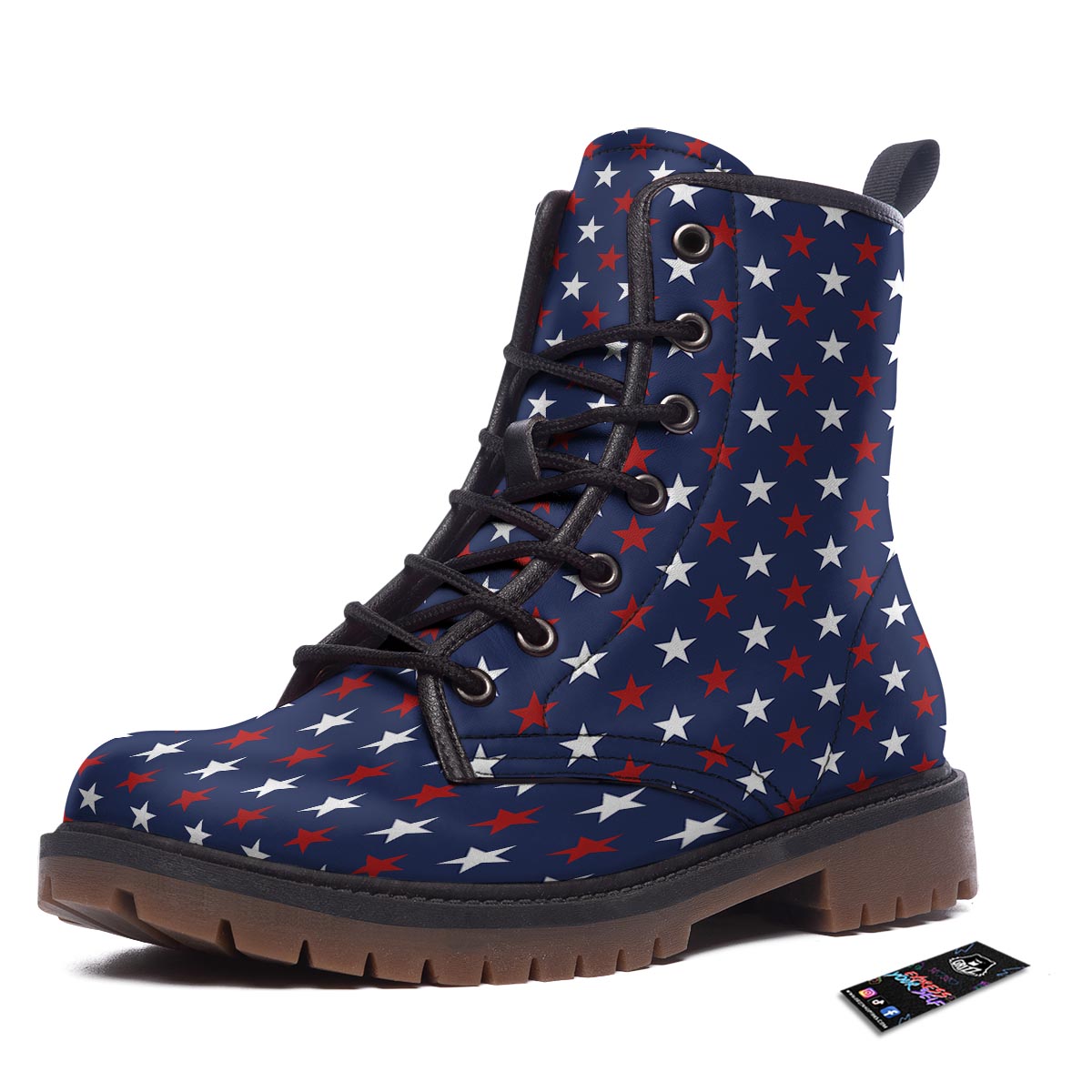 Star White And Red Print Pattern Work Boots-grizzshop