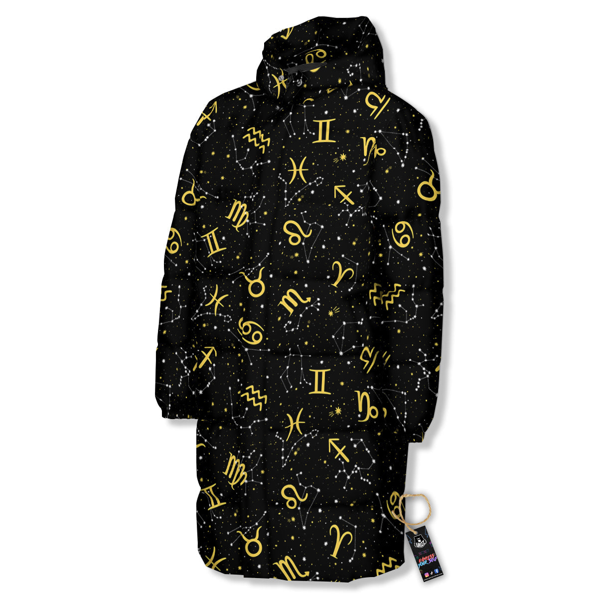 Star Zodiac Signs Print Pattern Long Down Jacket-grizzshop