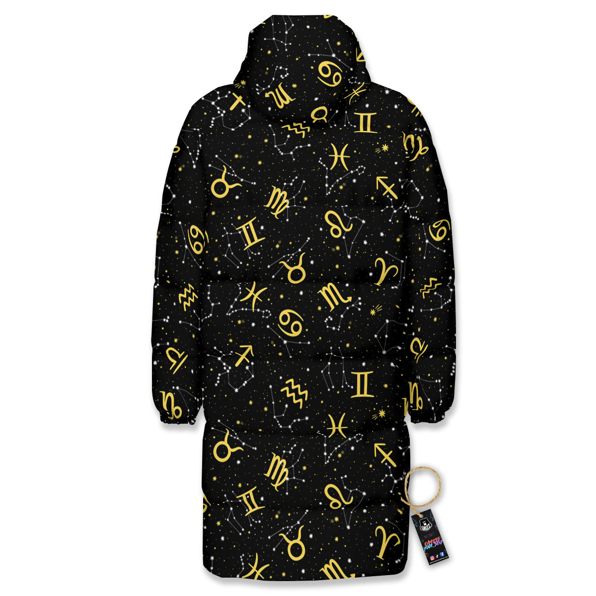 Star Zodiac Signs Print Pattern Long Down Jacket-grizzshop