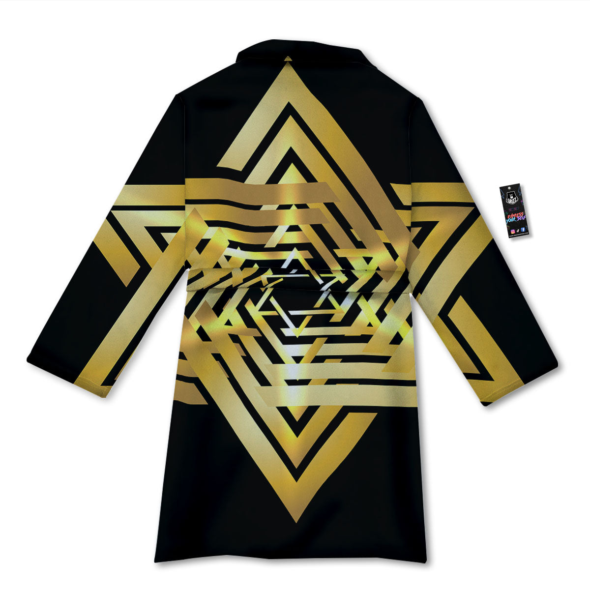 Star of David Gold And Black Print Bathrobe-grizzshop