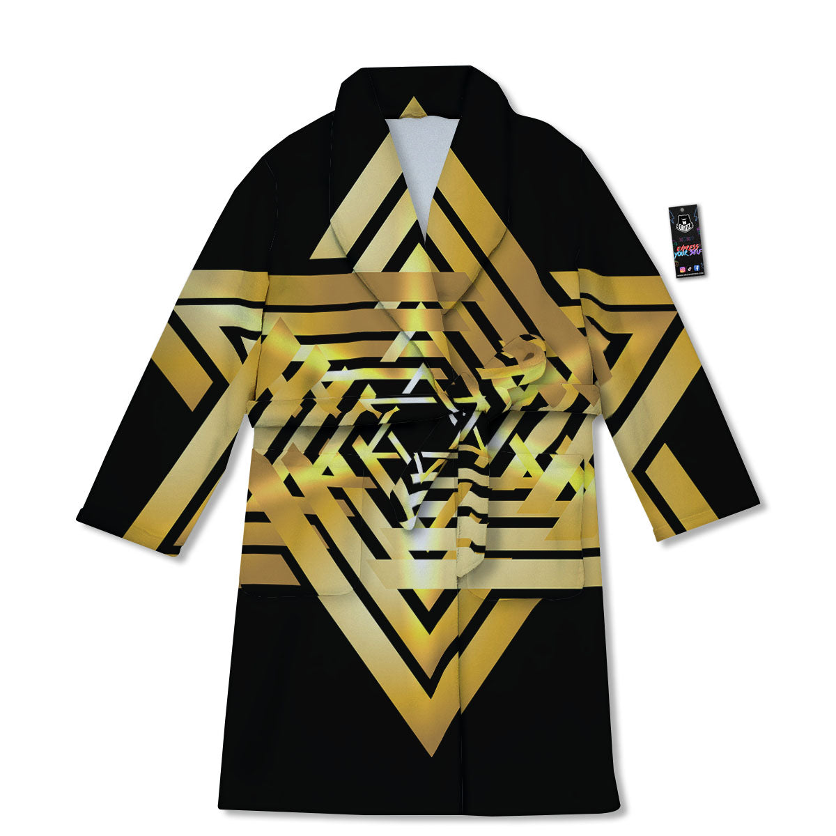 Star of David Gold And Black Print Bathrobe-grizzshop