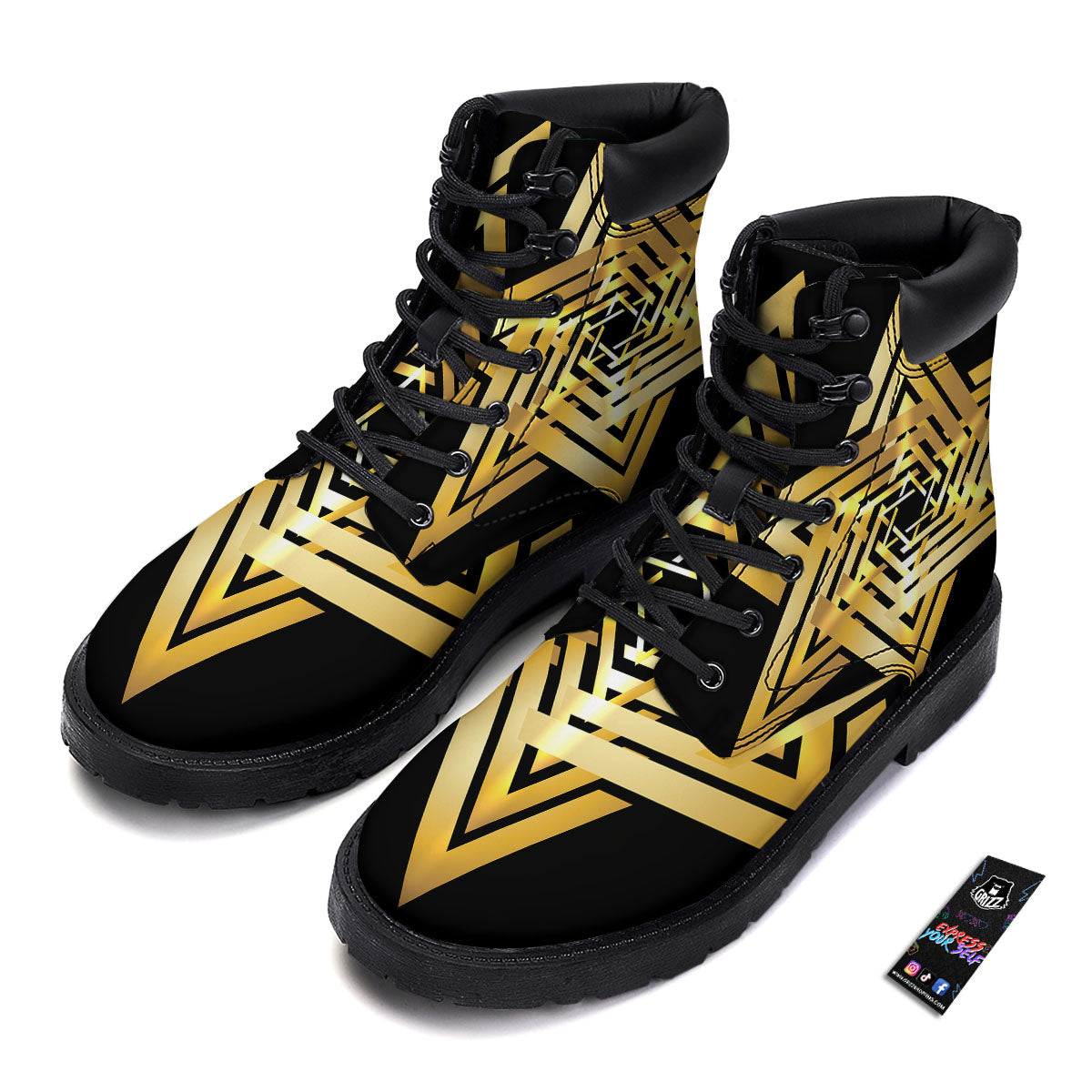 Star of David Gold And Black Print Boots-grizzshop