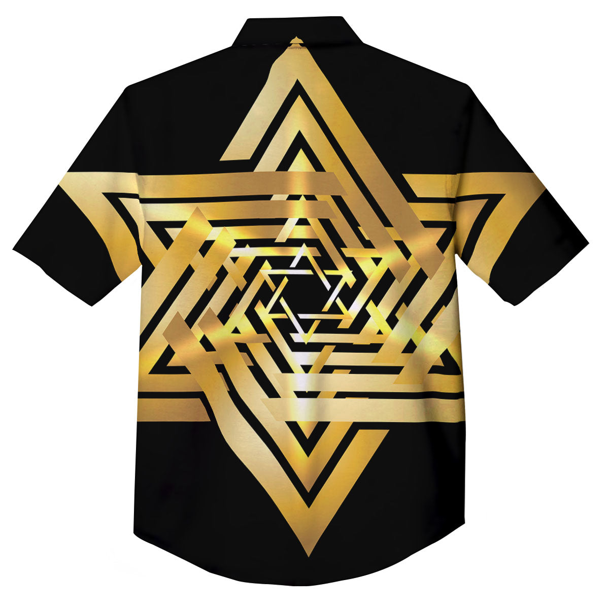 Star of David Gold And Black Print Button Up Shirt-grizzshop