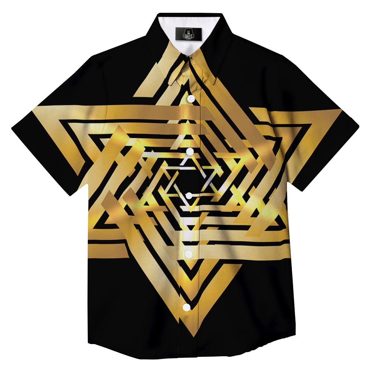 Star of David Gold And Black Print Button Up Shirt-grizzshop