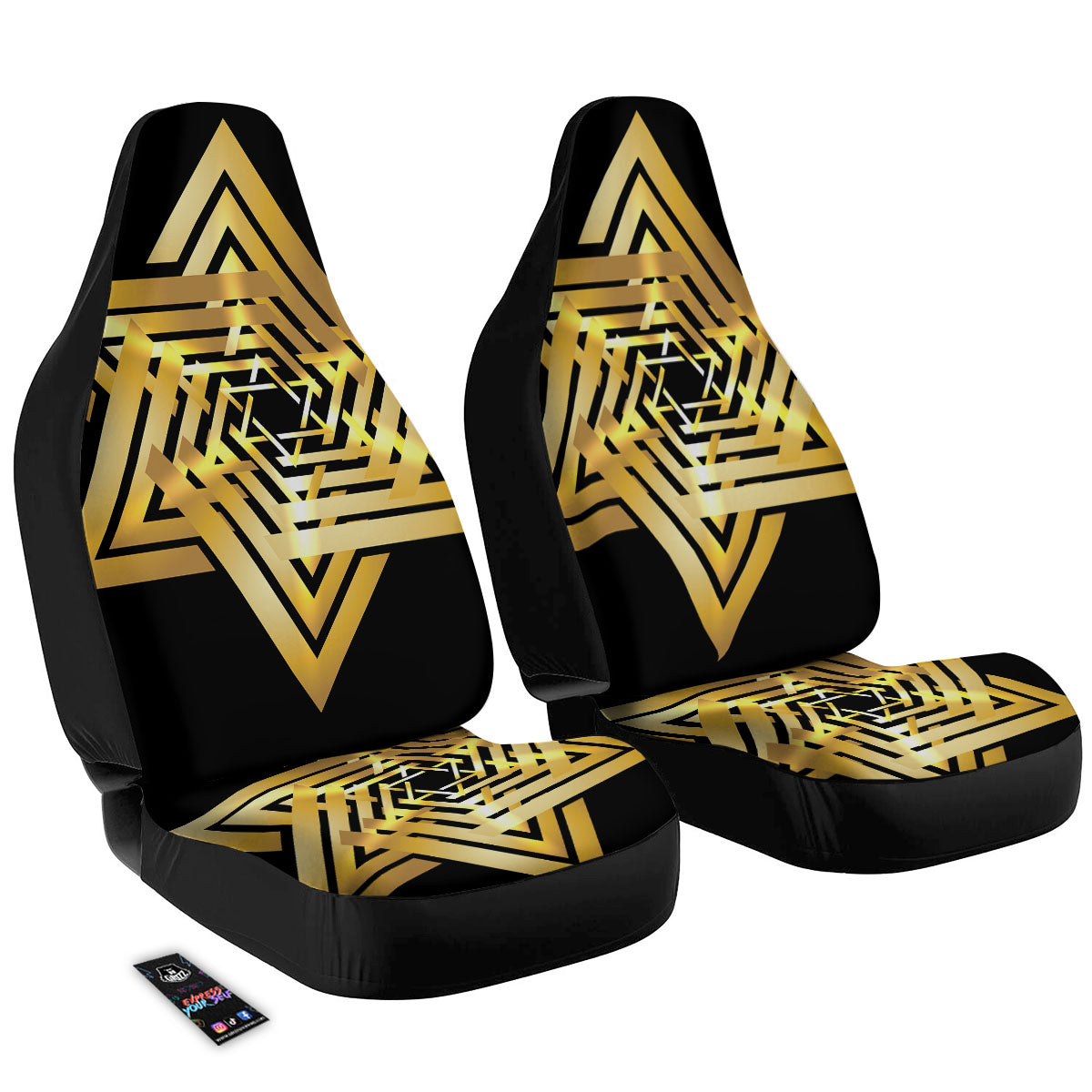 Star of David Gold And Black Print Car Seat Covers-grizzshop