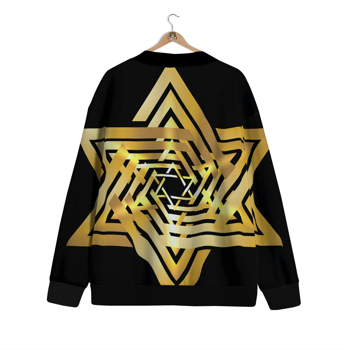 Star of David Gold And Black Print Cardigan-grizzshop