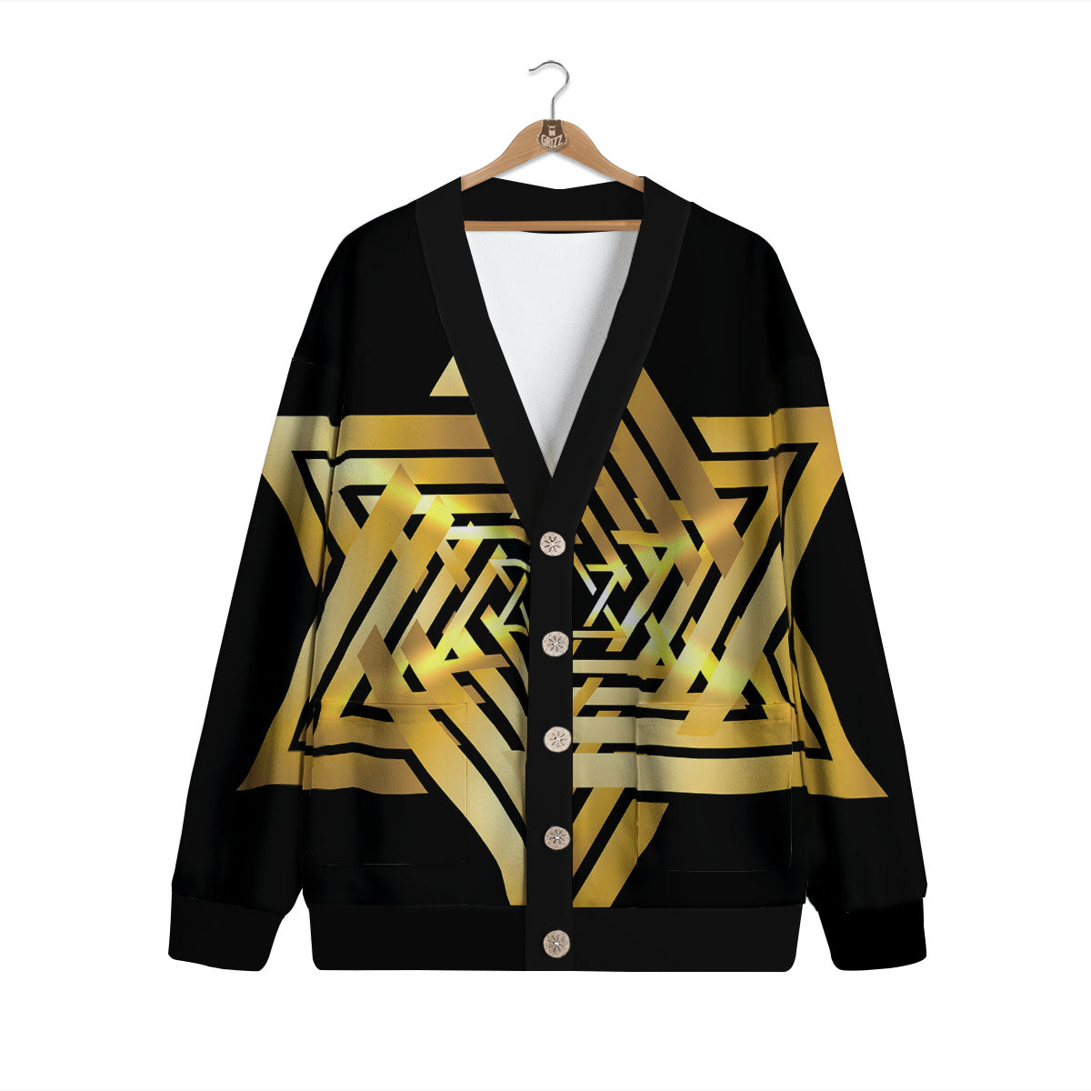Star of David Gold And Black Print Cardigan-grizzshop