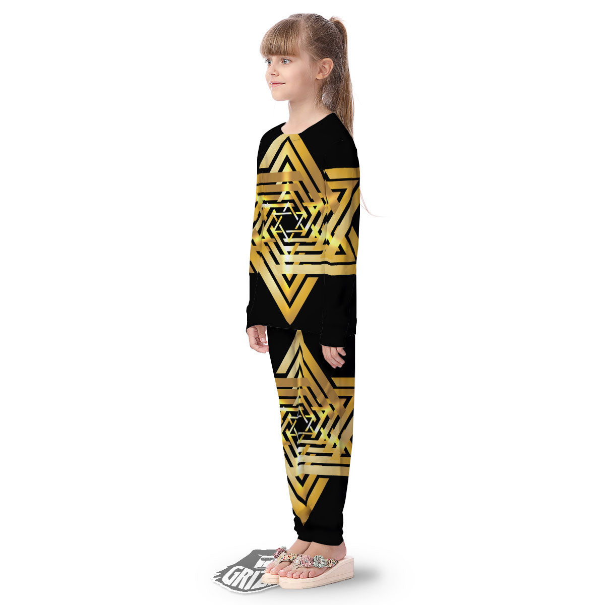 Star of David Gold And Black Print Kid's Pajamas-grizzshop