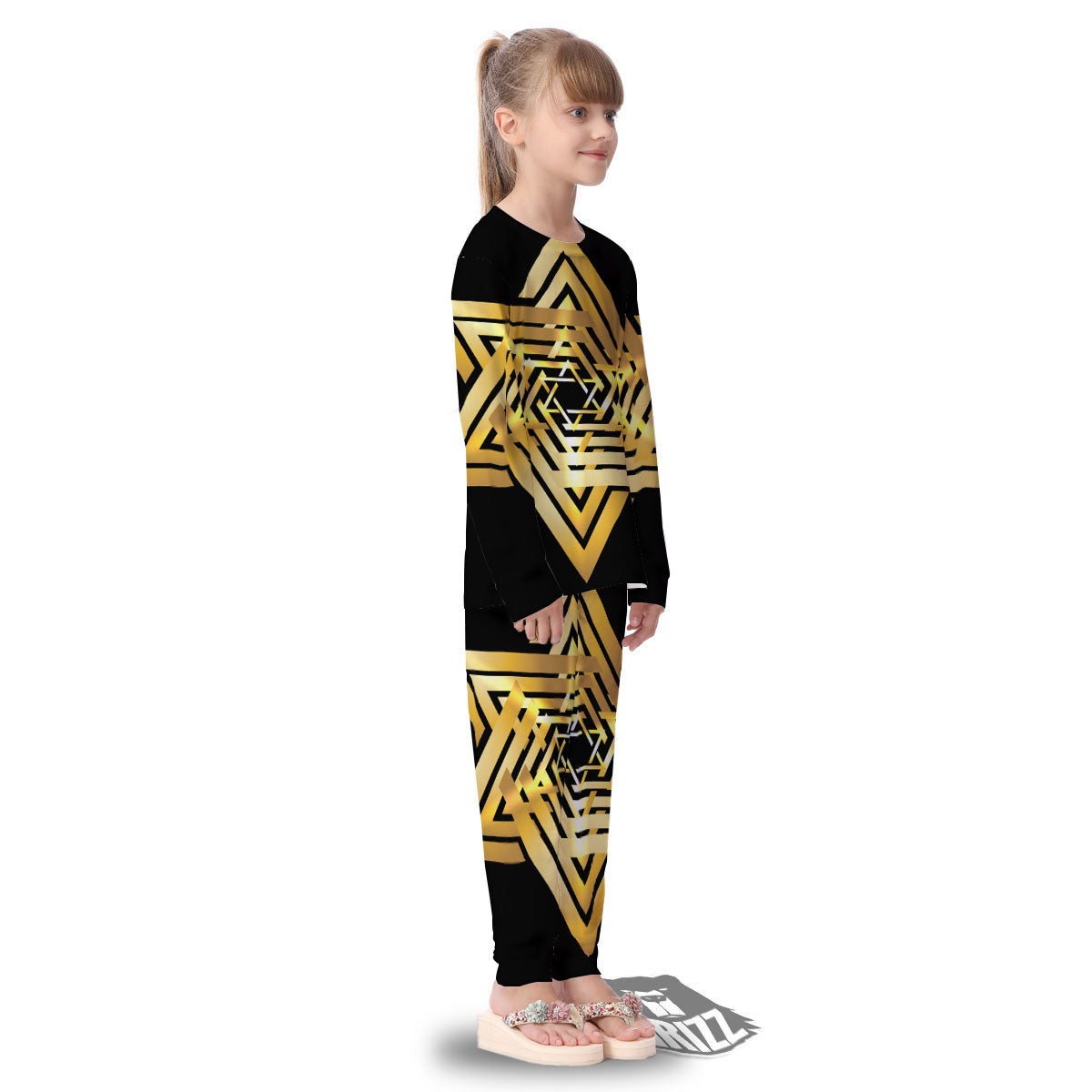 Star of David Gold And Black Print Kid's Pajamas-grizzshop