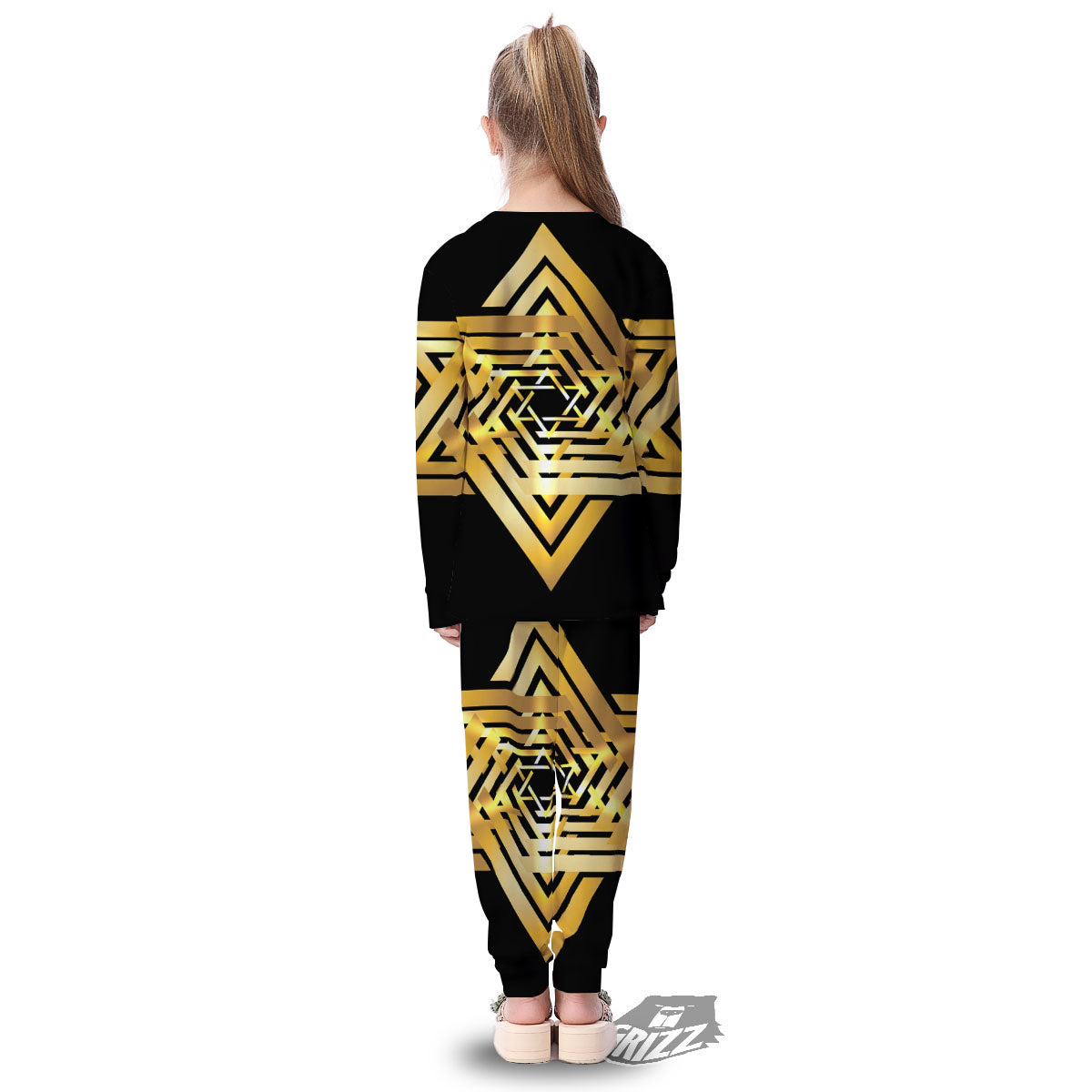 Star of David Gold And Black Print Kid's Pajamas-grizzshop